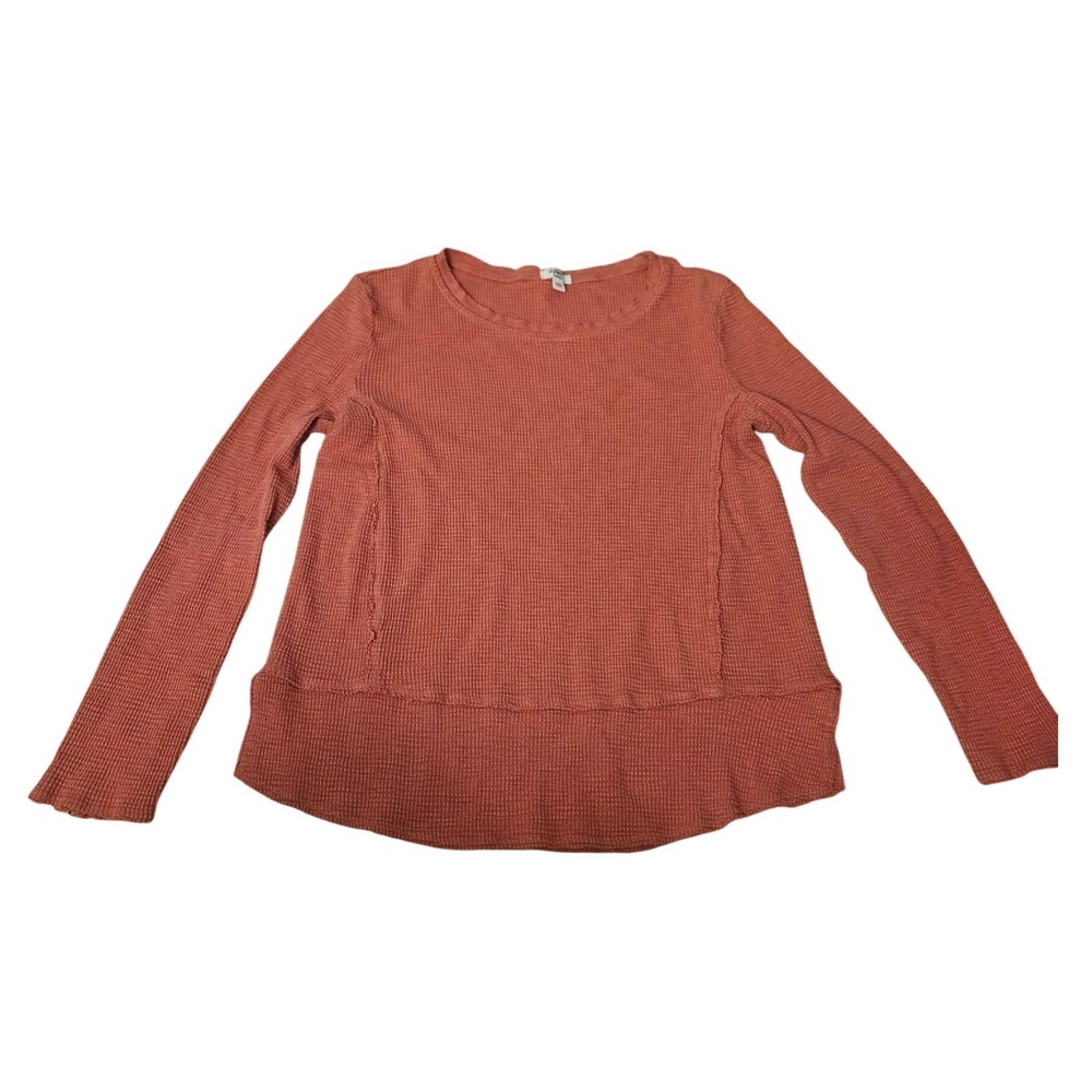Dylan Anthropologie Terracotta Orange Waffle Knit Thermal Top Long Sleeve Medium